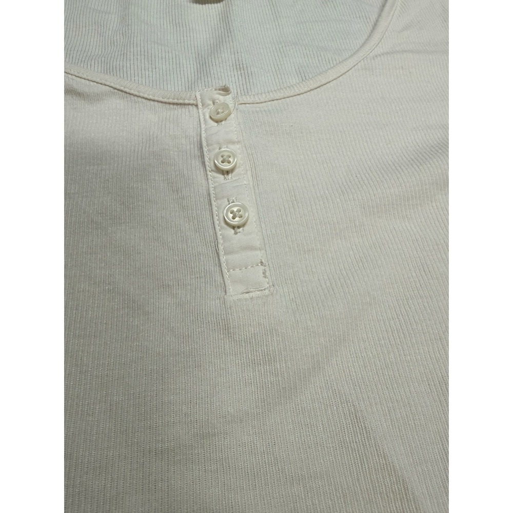 H&M Ribbed Long Sleeve Henley Top Women Large Cream Scoop Neck Basic - Picture 3 of 6